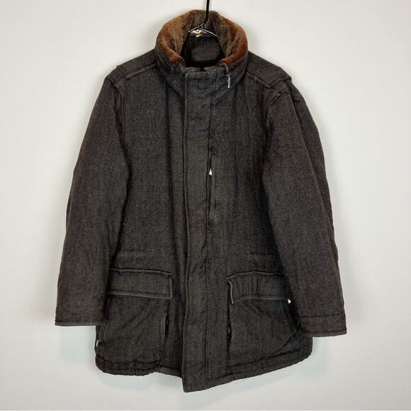 Ermenegildo Zegna Other - Ermenegildo Zegna‎ Elements Wool Cashmere Fur Lamb Leather Brown Coat Mens Sz XL